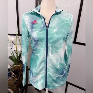 $50NWT Sz S Adidas active green water print jacket soft top zip up long sleeve